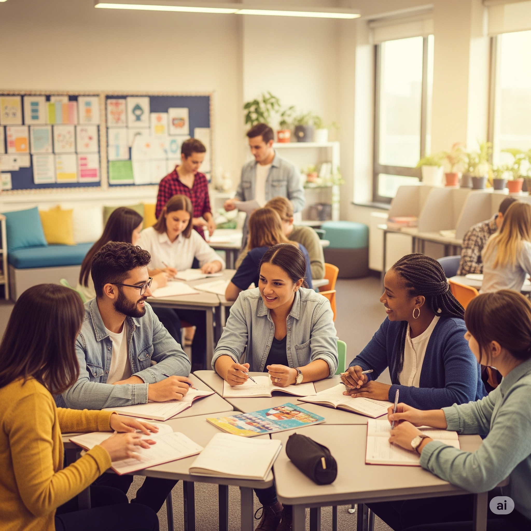 Estudantes diversos estudando juntos